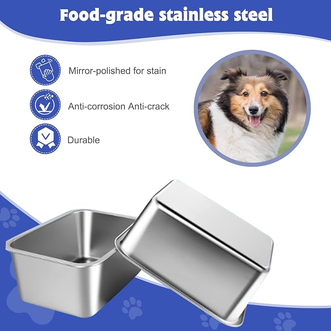 3 Gallon Large Dog Water Bowl, 2 Pack Stainless Steel Dog Bowls | 14 x 10.3 x 6 in Bowl Set, Food or Water Use, Indoor Outdoor Use, Wide Opening, Rounded Corners, Easy Rinse