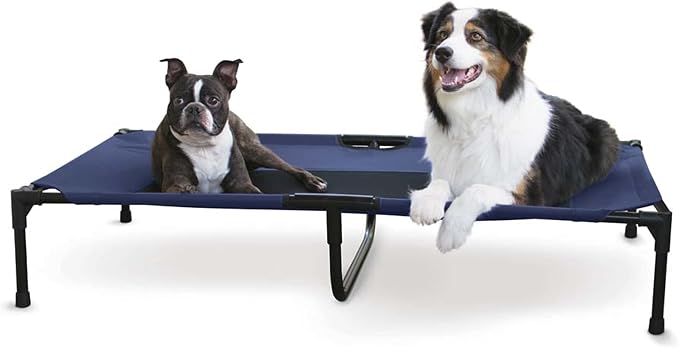 K&H Outdoor Elevated Dog Bed, Cooling Raised Dog Bed, Blue, XL 50x32in | Pet Cot for Large & Extra Large Pets, Breathable Mesh Center Hammock Design, Indoor/Outdoor Washable Cover, 50x32in