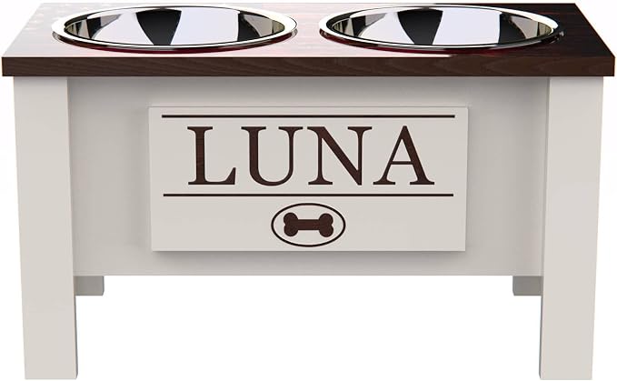 Elevated Dog Bowls for Large Dogs, Personalized Food Stand for Large Breed | Farmhouse Style, Elevated Wood Stand, Storage Container, Stainless Steel Bowls, Raised Anti-Slip Feeder, Made in USA