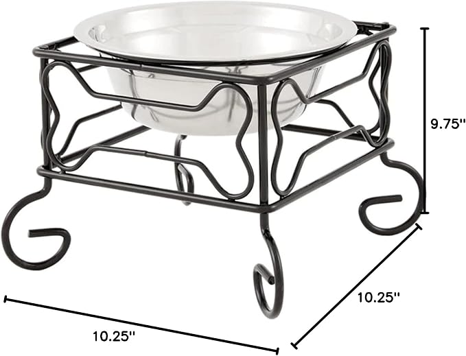 YML Wrought Iron Stand with Stainless Steel Dog Bowl, Large