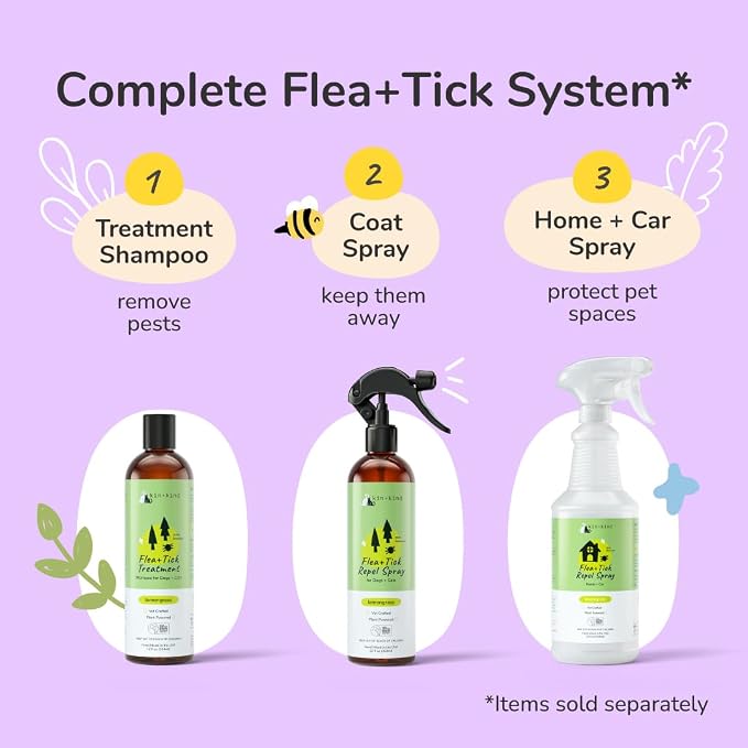 kin+kind Natural Flea and Tick Prevention for Dogs & Cats, Non-Greasy Coat Spray, Lemongrass, Vet-Formulated, 32 fl oz