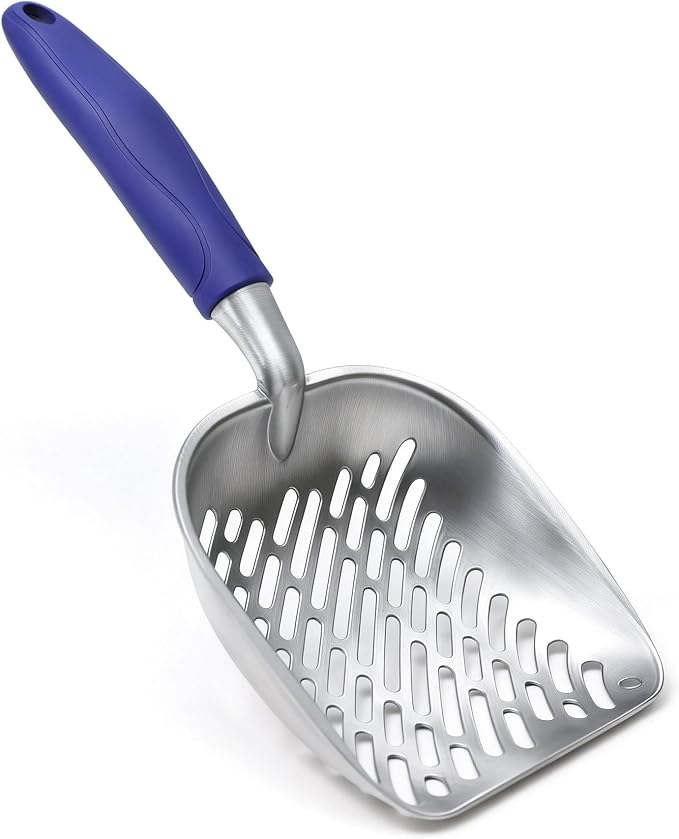 Cat Litter Scoop, Large Long Handle Kitty Metal Scooper | Heavy Duty Aluminum Deep Sifter, Ergonomic Non-Slip Grip, Rustproof Durable Poop Cleaner for Cat Litter Box
