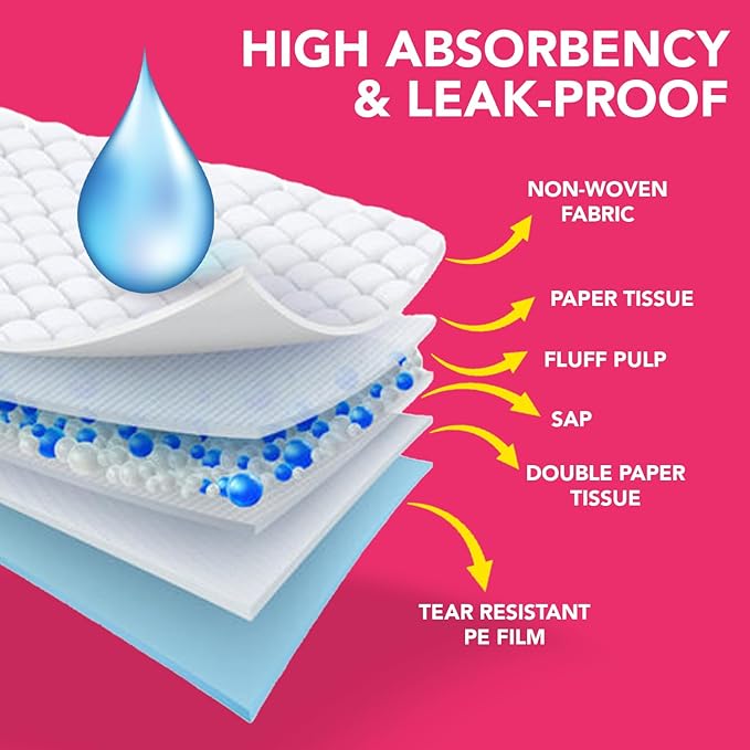 Pupiboo Disposable Dog and Cat Training Pads Highly Absorbent Pee Pads, Leak Proof Backing, for Housebreaking & Potty Training – 23x23 in (100 Count)