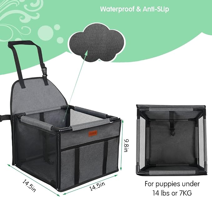 Dog Car Seat Puppy Portable Pet Booster Car Seat with Clip-On Safety Leash and Stable Fram, Anti-Collapse,Perfect for Small Pets