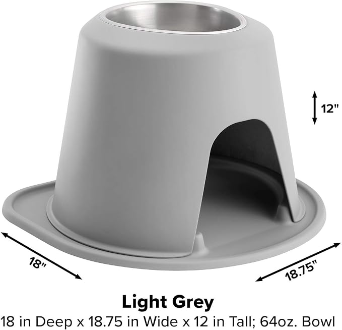 WeatherTech Single High Pet Feeding System - Raised Dog/Cat Bowl - 12" High Stand Light Grey (SH6412LGLG)