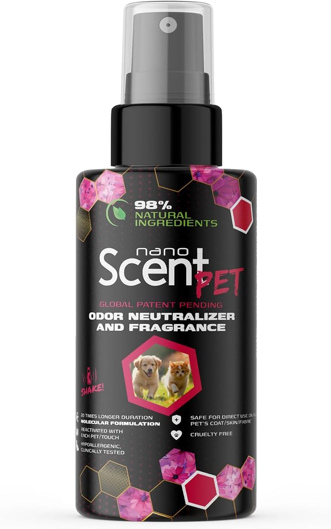 Pet Freshening & Odor Neutralizing Spray for Dogs, Cats, Fabrics, Pet Beds & Furniture, Fresh Between Baths, Touch-Activated Freshness, 98% Natural, Alcohol-Free Formula - Floral Daze (50mL) | Long-lasting Floral Daze freshness with nanoSCENT Technolog...