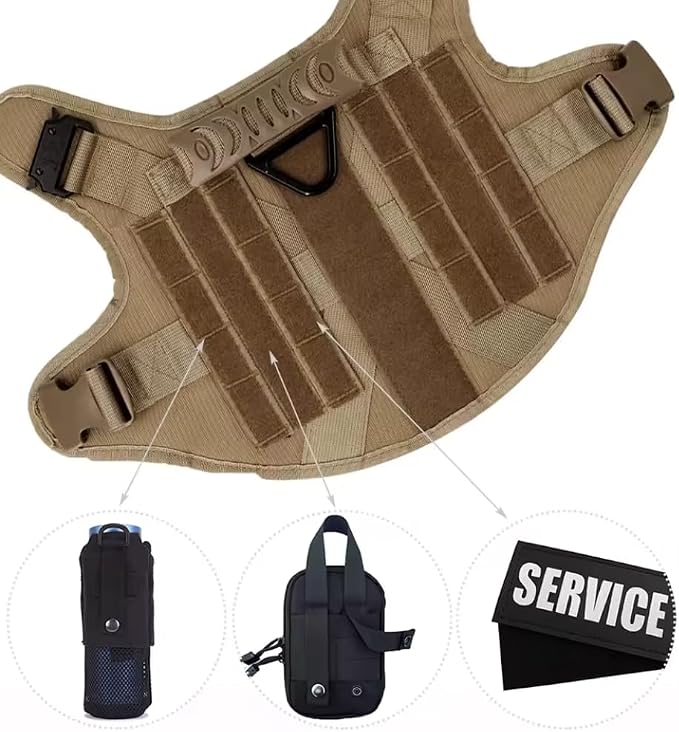 WAYO Dog Harness and Leash Set 6 Items - Military Tactical Vest with Collar for German Shepherd, Malinois, No Pull Training Walking Harness with Adjustable Straps (S/M/L/XL) (Brown, M)