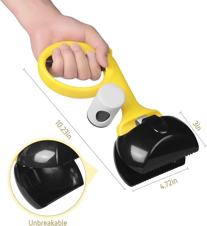 Gegong Pet Pooper Scooper for Dogs and Cats with Trash Bags Holder, Non-Breakable High Strength Material Poop Scooper for Easy Grass and Gravel Pick Up(Including a roll of Trash Bag) (Yellow)
