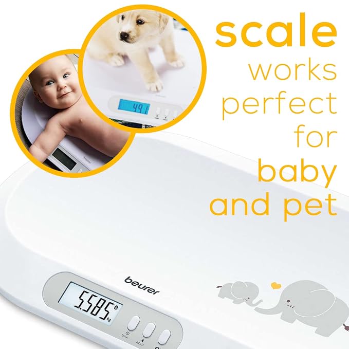 Beurer BY90 Digital Baby & Pet Scale with Bluetooth for Infants, Cats & Dogs, Weighing in Lbs/Oz/Kg up to 44 lbs, Hold & Tare Function for Accuracy & Curved Platform