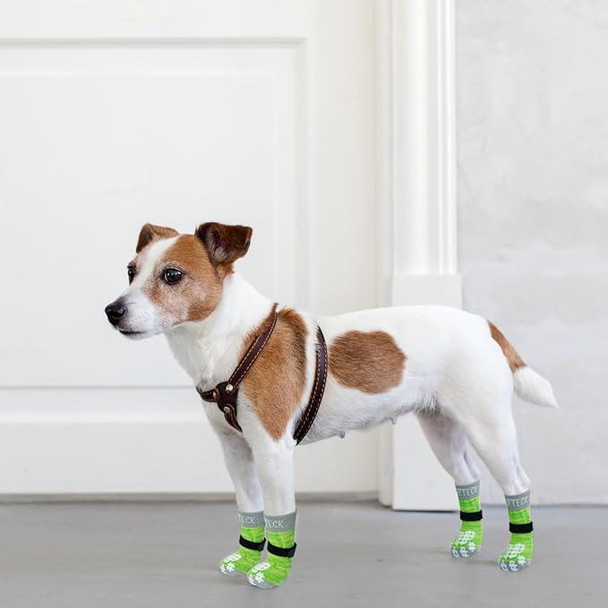 PUPTECK Anti-Slip Dog Socks with Double Sides Grips for Small Medium Large Dogs Hardwood Floors Prevents Licking, Dog Shoes for Hot Pavement Traction Control for Senior Dogs, Fluorescent Green, XL