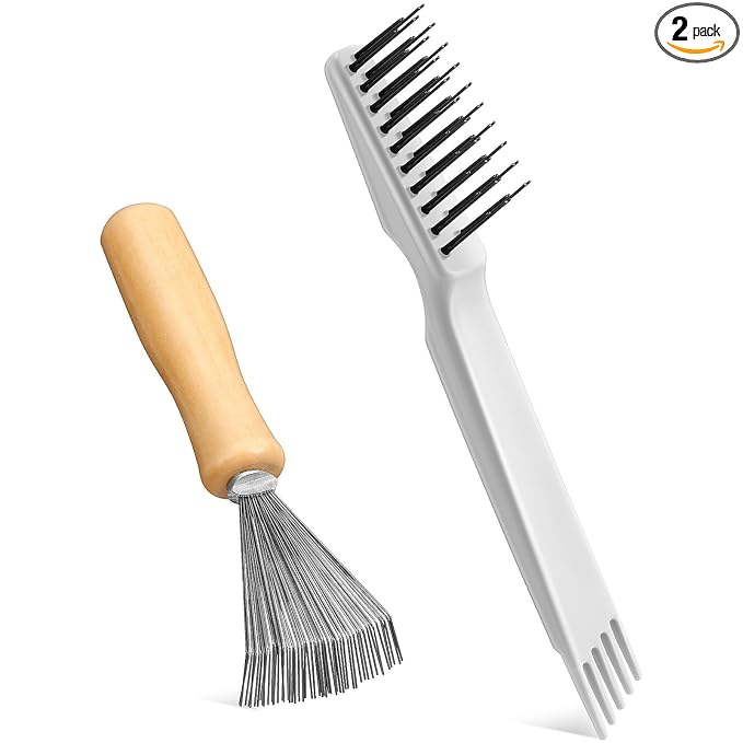 Boao 2 Pack Hair Brush Cleaning Tool,2-in-1 Comb Rake and Brush Cleaner for Removing Hair,Dust and Buildup,Mini Hairbrush Accessory for Home&salon(Gray, Wood Color,Polished Wooden Handle Rake)
