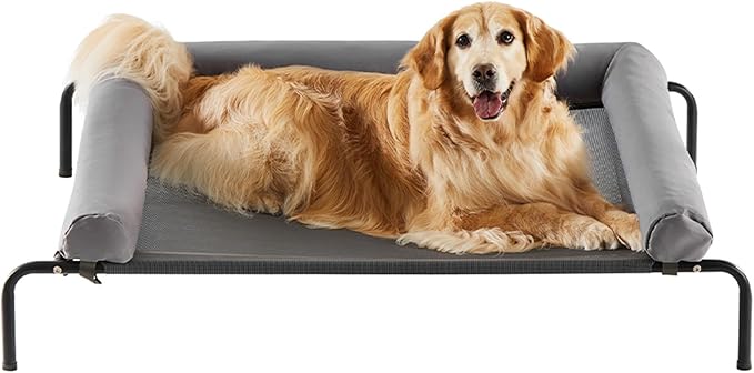 RRPETHOME Elevated Cooling Dog Cot Bed, Large Raised Outdoor Dog Bed | Elevated cooling cot with U-shaped bolster for spine,breathable mesh,portable outdoor bed for large dogs,skid-resistant feet.