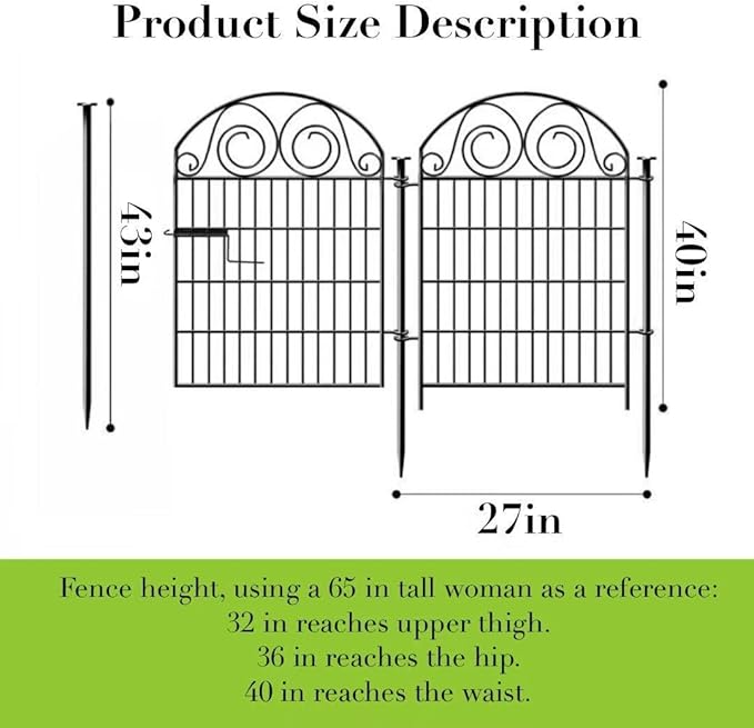 Getlay Tall Garden Fence Animal Barrier with Gate, 40 in(H) 8 Panels Garden Fences and Borders for Dogs, Dog Fence Outdoor for Yard, Total Length 17.5 Ft Metal Temporary Fencing│Patented