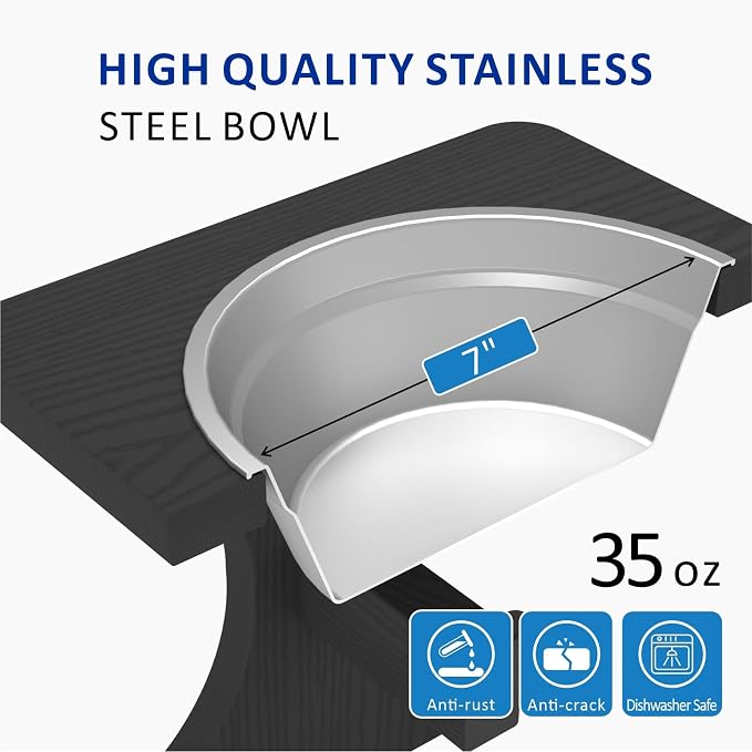 Raised Dog Bowl Stand for Medium Breed, Feeding Station with 35 oz 2 Stainless Steel Bowls & Licking Plate,Dog Food Bowl Black