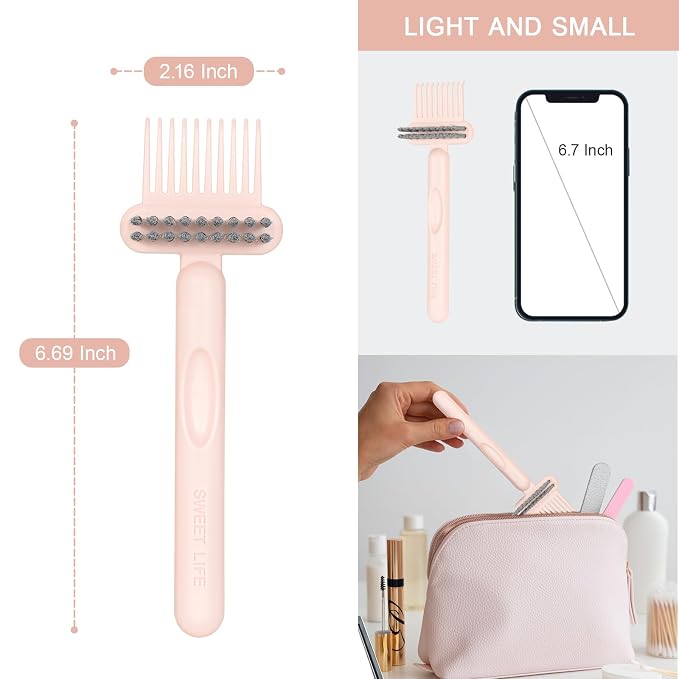 RHOS 2-in-1 Hair Brush Cleaner and Remover Tool - Comb for Removing Hair and Dust, Suitable for Home and Salon Use (2 Pack - Pink)