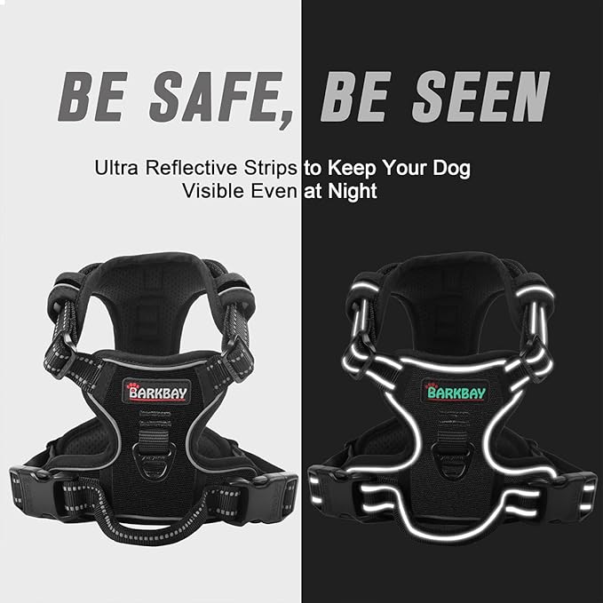 BARKBAY Dog Harness No Pull for Large Dogs Front Back Clips,Dog Vest | Soft Padded No Choke With Handle,Easy On&Off,Adjustable Reflective For Walking Training Running(Black,L)