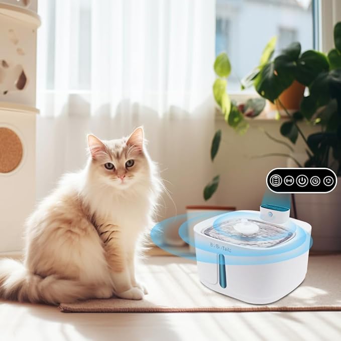 135oz/4L 100% BPA-Free Cat Water Fountain - Quiet Plastic Automatic Pet Drinking Fountain for Cats&Dogs Indoor, Automatic Dog Watering Dispenser Bowl with Watering Level Window and Filter (White)
