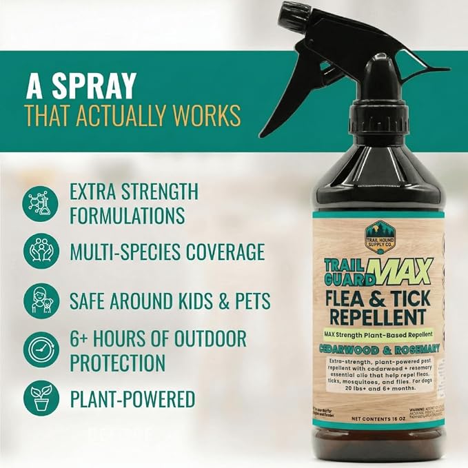 Trail Guard MAX - Natural Extra Strength Insect, Flea and Tick Spray for Dogs, People & Home (16oz MAX Strength, Cedarwood & Rosemary)