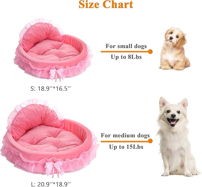Pink Dog Bed Washable Princess Cat Couch Soft Plush Pet Sofa Nest Mat Snuggle Kitten Puppy Cave Beds Cute Cozy Kitten Doggy Kennel Cushion Small Medium Dogs Cats Sleeping Pad (L, Pink)