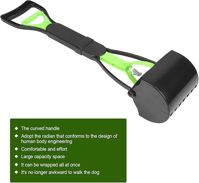 Pet Pooper Scooper, Long Handle Jaw Poop Pick Up Tool for Dogs Cats, 23.7in Heavy Duty Plastic Waste Cleaner with Foldable Design (Green Black)