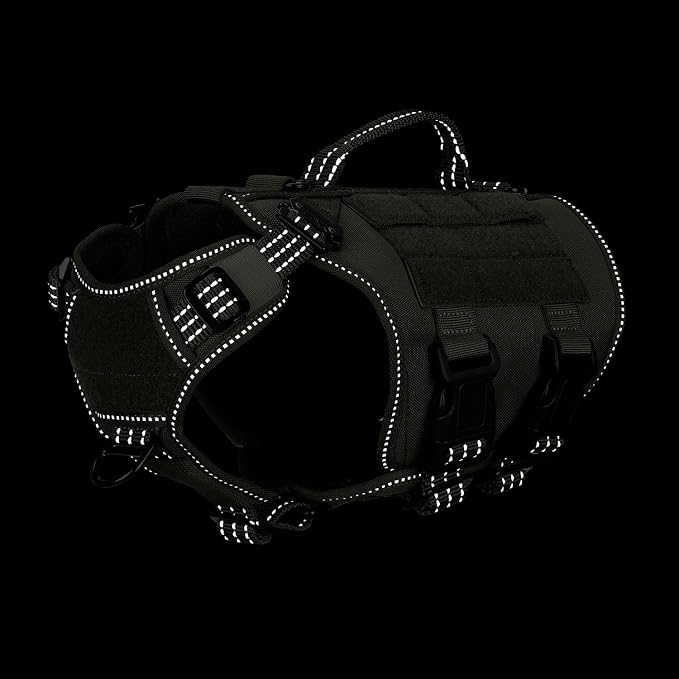 ICEFANG No Pull Tactical Dog Harness for X-Small Dogs,Adjustable Dog Vest | Control Handle,MOLLE Panel,Front Hook,3 Leash Clips,Soft Padded,for walking training,Green,X-Small