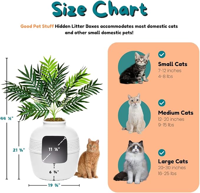 Good Pet Stuff Original Hidden Litter Box Planter, Decorative Cat Litter Enclosure with Carbon Filter, Artificial Palm Plant, Upgraded Design, Easy to Clean, Base Kit, White Birch