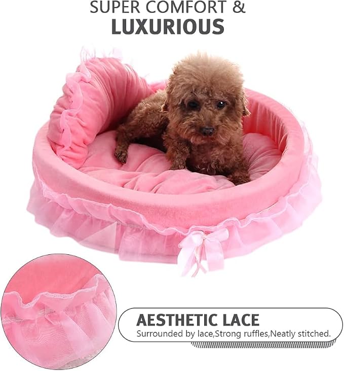 Pink Dog Bed Washable Princess Cat Couch Soft Plush Pet Sofa Nest Mat Snuggle Kitten Puppy Cave Beds Cute Cozy Kitten Doggy Kennel Cushion Small Medium Dogs Cats Sleeping Pad (L, Pink)