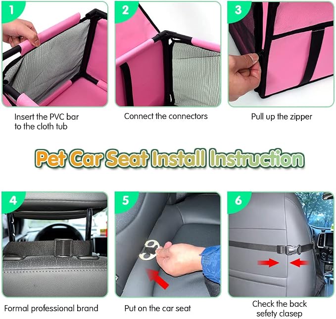 Dog Car Seat Puppy Portable Pet Booster Car Seat with Clip-On Safety Leash and Stable Fram, Anti-Collapse,Perfect for Small Pets