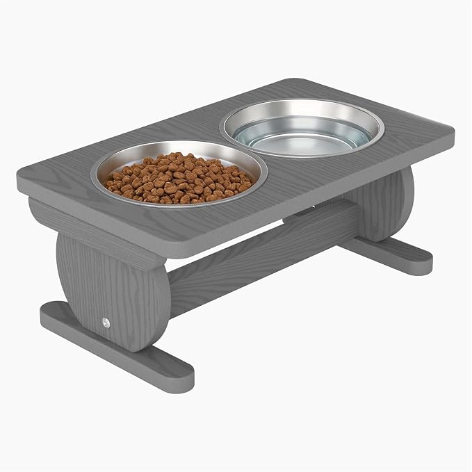 Raised Dog Bowl Stand for Small Sized Breed, Feeding Station with 21 oz 2 Stainless Steel Bowls & Licking Plate,Dog Food Bowl Gray