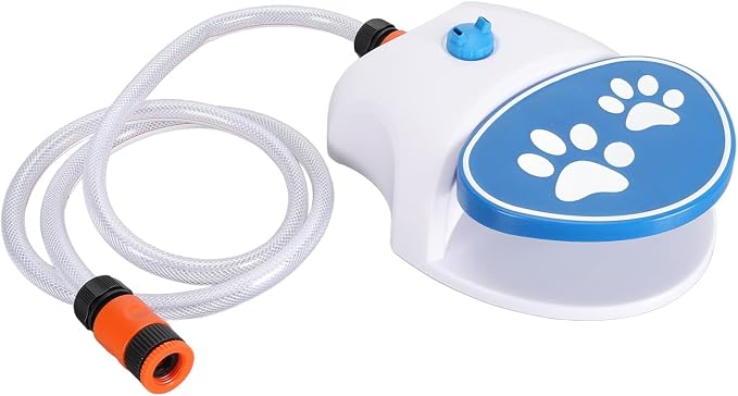 GOWENIC Outdoor Dog Water Fountain Step On Activated Dog Water Dispenser Sprinkler Drinking Feeder with Hose