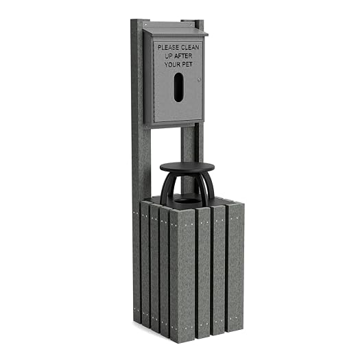 Pet Waste Bag Dispenser for Dog Parks, Trails & Public Spaces, Recycled Plastic with Built in Trash Can and Bag Dispenser | Weather Resistant & Built to Last a Lifetime - Charcoal