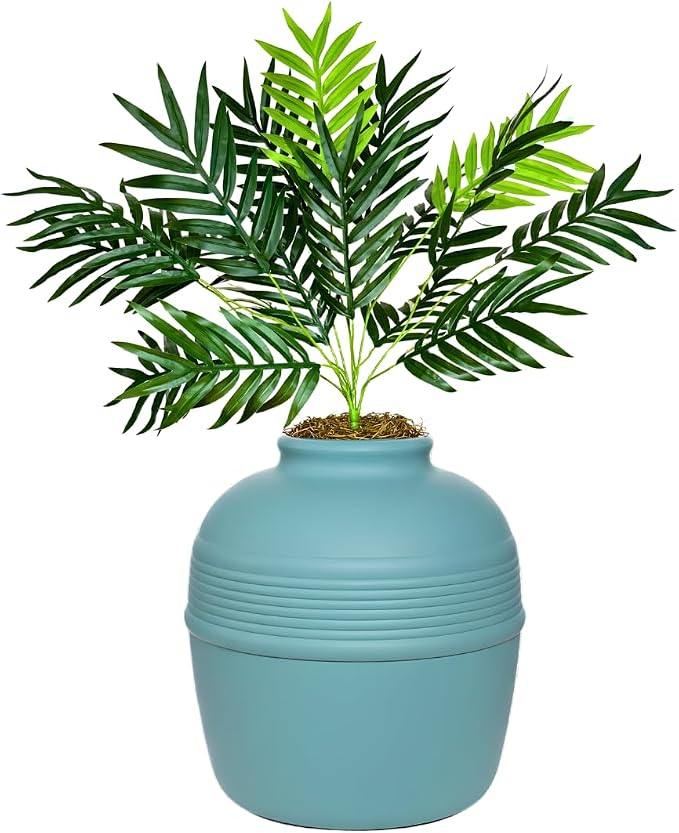 Good Pet Stuff Original Hidden Litter Box Planter, Decorative Cat Litter Enclosure with Carbon Filter, Artificial Palm Plant, Upgraded Design, Easy Clean Litter Tray, Essentials Kit, Caribbean Blue