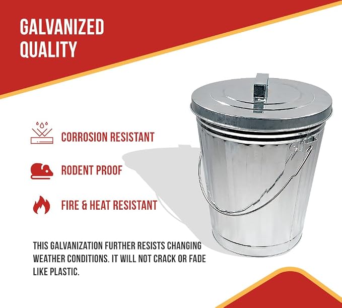 Mytee Products 4 Pack Galvanized Trash Can w/Lid Ideal for Trailers - 4 Gallon Steel Mounted Small Outdoor Garbage Can for Home, Office, Bathroom, Kitchen - Fire and Heat Resistant