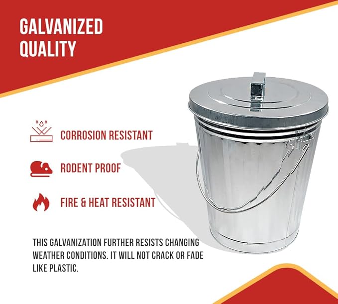 Mytee Products 2 Pack Galvanized Trash Can w/Lid Ideal for Trailers - 4 Gallon Steel Mounted Small Outdoor Garbage Can for Home, Office, Bathroom, Kitchen - Fire and Heat Resistant