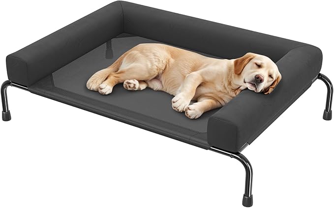 Simple Trending Elevated Dog Bed for Large Dogs with Bolsters, Black | Cooling Raised Dog Cot, Breathable Pet Bed for Outdoor, 47.75" x 31"