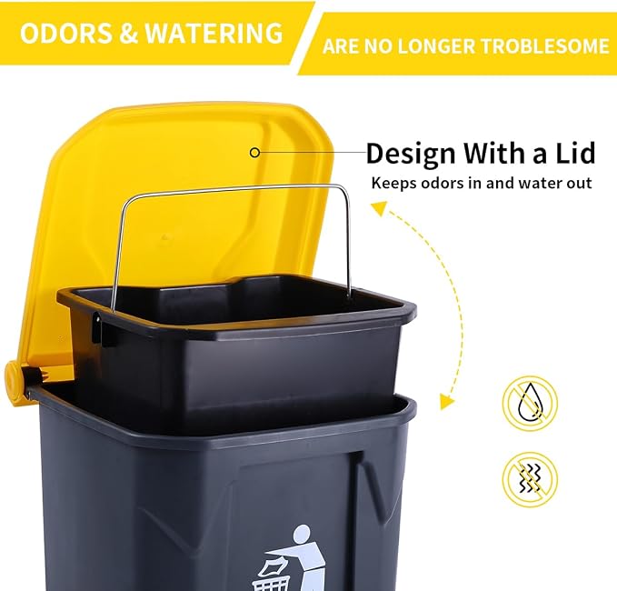 Pooper Scooper 2 Pack with 20 Litre Step Dog Poop Trash Can, 28" Long Handle Dog Poop Scoopers for Large Small Dogs Heavy Duty, Removable Inner Bucket for Outdoors, 50 Waste Bags Included (Yellow)
