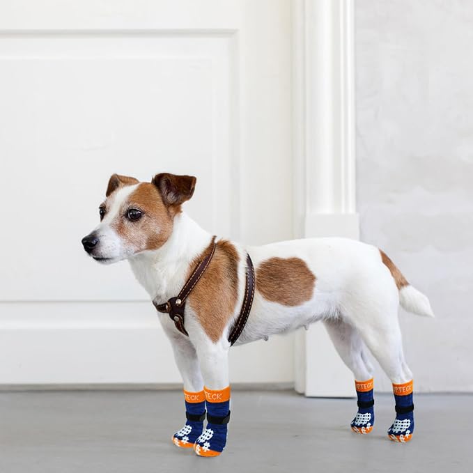 PUPTECK Anti-Slip Dog Socks with Double Sides Grips for Small Medium Large Dogs Hardwood Floors Prevents Licking, Dog Shoes for Hot Pavement Traction Control for Senior Dogs, Dark Blue, XS