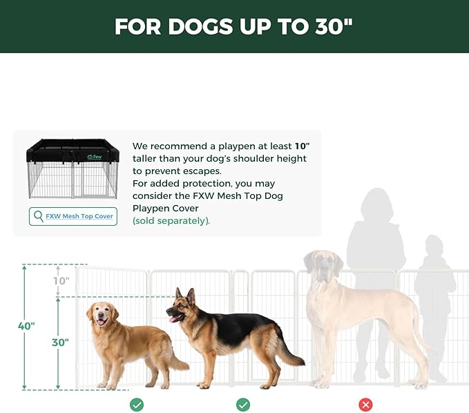 FXW Homeplus Unleashed Indoor Dog Playpen - Stress-Free and Safe Play, Heavy Duty 40 Inch 24 Panels Dog Pen for Medium and Large Dogs, White│Patented