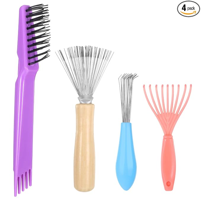 4 Pcs Hairbrush Cleaner Tool Set Hair Brush Cleaner Rake Comb Mini Cleaning Brush with Rake Comb Cleaner for Removing Hair Dust Hair Brush Cleaning Tool for Home and Salon Use