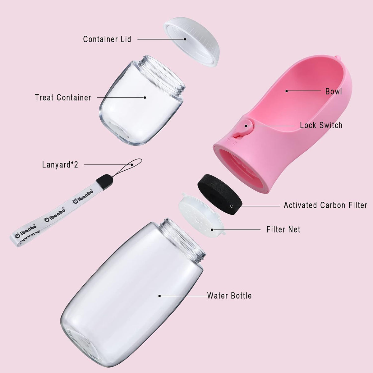 Dog Water Bottle with Food Container, Travel Puppy Water Bowl, Portable Pet Dispenser, Dog Stuff Accessories Items, Puppy Essentials Necessities for Yorkie Chihuahua Cat Walking and Hiking