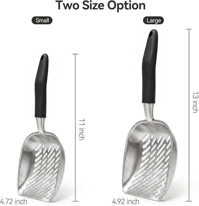 Cat Litter Scoop, Kitty Metal Scooper with Long Handle | Heavy Duty Aluminum Deep Sifter, Rustproof Durable Kitten Poop Shovel for Travel & Small Litter Box