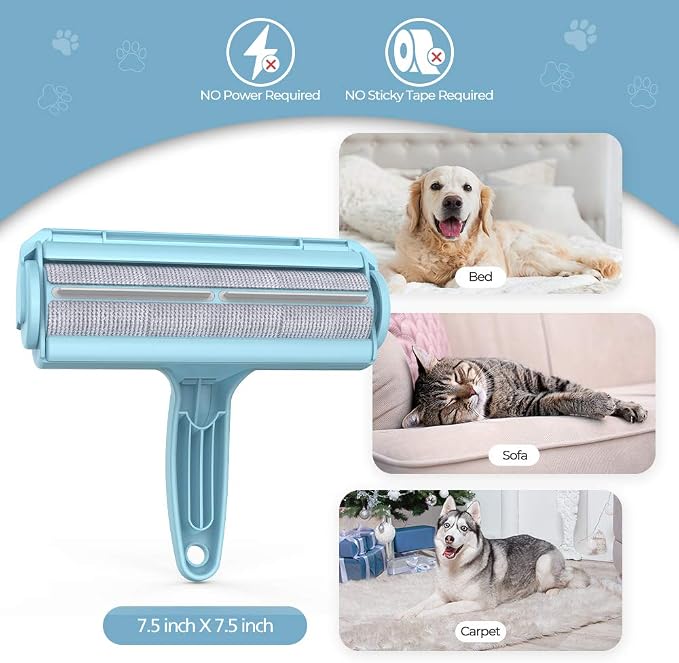 DELOMO Pet Hair Remover Roller: Reusable Lint Roller with Large Fur Bin - Portable Cat and Dog Hair Remover for Couch, Bedding, Car, Rugs & Furniture, Effective and Eco-Friendly, for Multi-Pet Homes