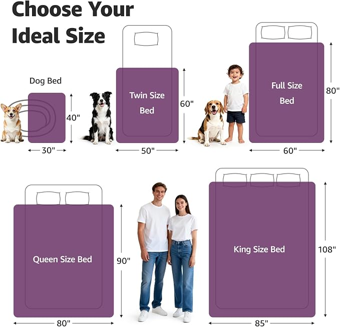 LOOBANI Waterproof Blanket for Twin Bed, Purple Throw Blanket 60" x 80" | Dog Splash Blankets for Large Dogs, Reversible Spill-Proof Couch Cover for Sofa Protection, Movie Nights, Camping, Noise Free