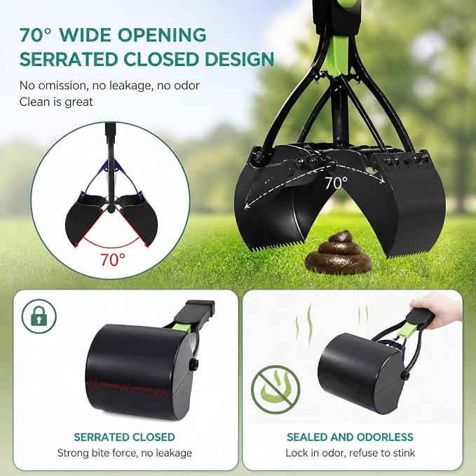 32" Long Handle Pooper Scooper for Large Dog, Heavy Duty Poop Scoop for Yard, Foldable, Portable