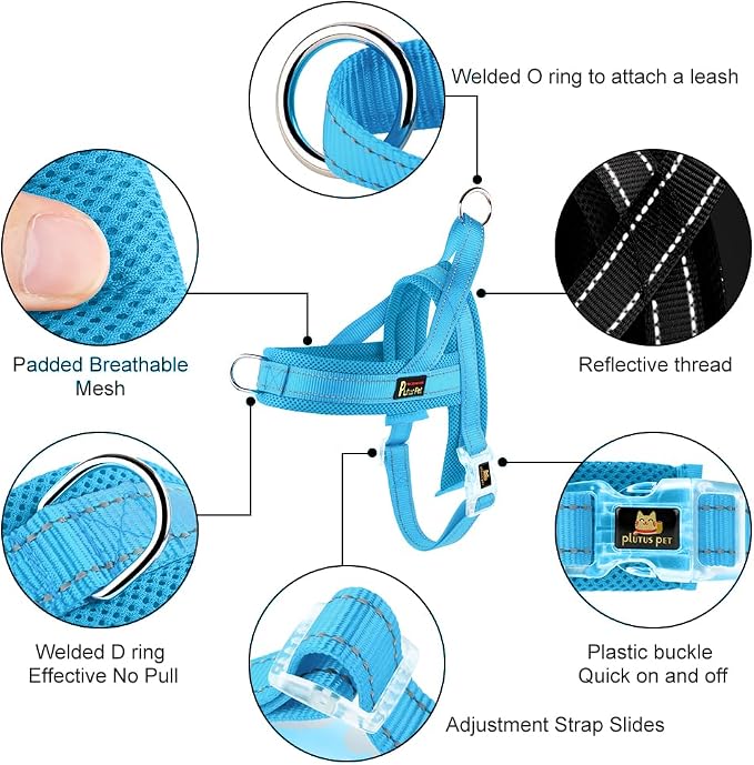 Plutus Pet No Pull Dog Harness for Puppy Small Dogs, Breathable Mesh Padded | Adjustable Reflective with Handle, Escape Proof, Quick Fit Pet Vest, Front Clip, for Training and Walking, Cyan, XS