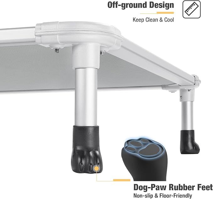 Veehoo Chew Proof Elevated Dog Bed, Cooling Raised Pet Cot, Silver Aluminum | Indestructible Dog Bed with Durable Textilene Mesh Fabric, No-Slip Feet for Indoor or Outdoor Use, 32", Medium, Grey
