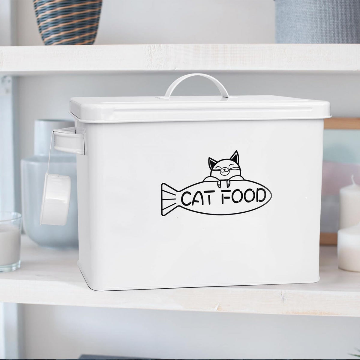 Large Dog and Cat Food Storage Container, Farmhouse Pet Food Storage Containers with Lid and Dry Food Scoop, Durable Airtight Cat Food Container, Great Gift for Pet Owners