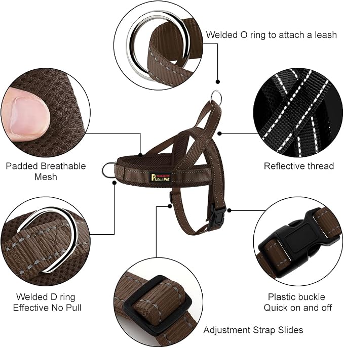 Plutus Pet No Pull Dog Harness for Large Dogs, Breathable Mesh Padded | Adjustable Reflective with Handle, Escape Proof, Quick Fit Pet Vest, Front Clip, for Training and Walking, Chocolate, L