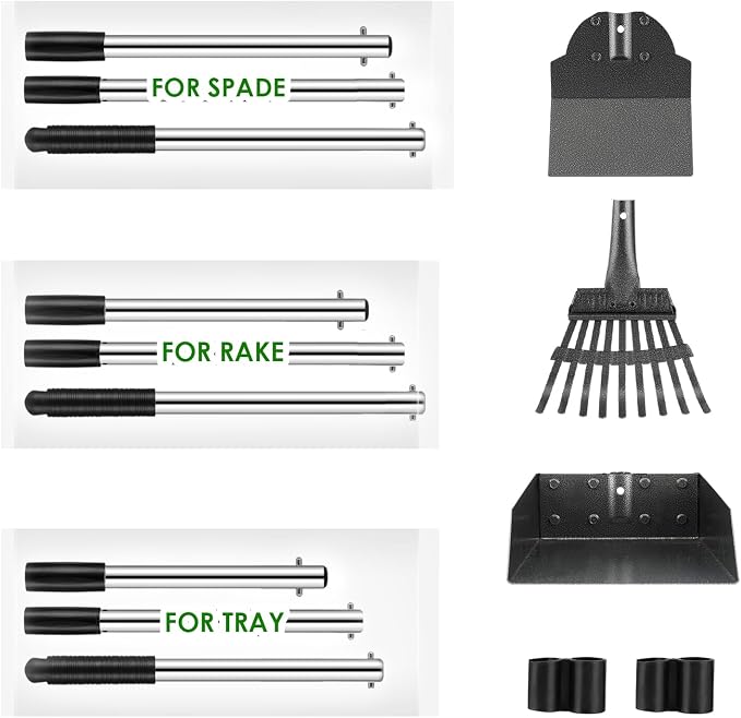 Pooper Scooper, Long Handle Dog Pooper Scooper, Heavy Duty Stainless Steel Rake, Tray & Spade Set for Pet Waste Removal, Use on Grass, Dirt or Gravel