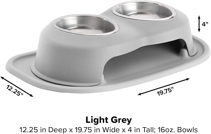 WeatherTech Double High Pet Feeding System - Elevated Dog/Cat Bowls - 4 inch High Light Grey (DHC1604LGLG)